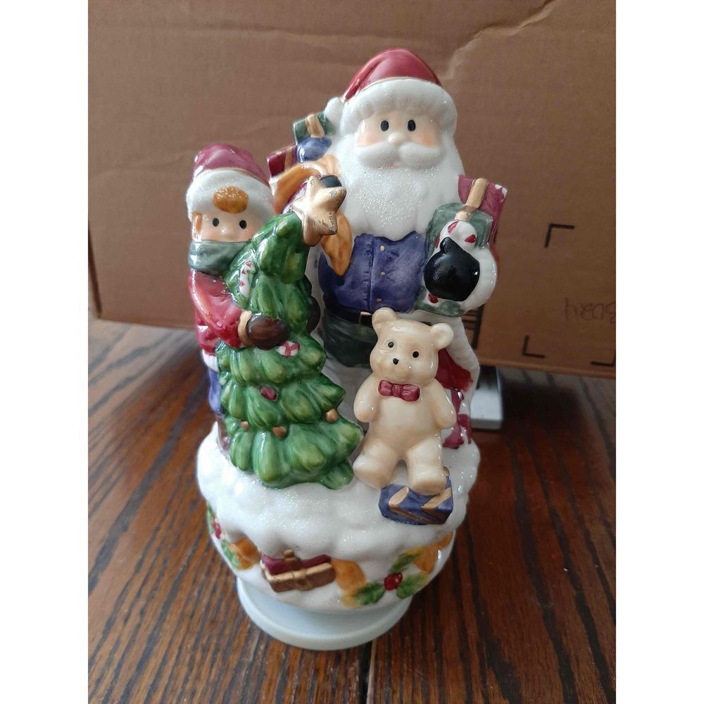 Vintage Christmas Holiday Santa Music Box Christmas Tree Figure Figurine